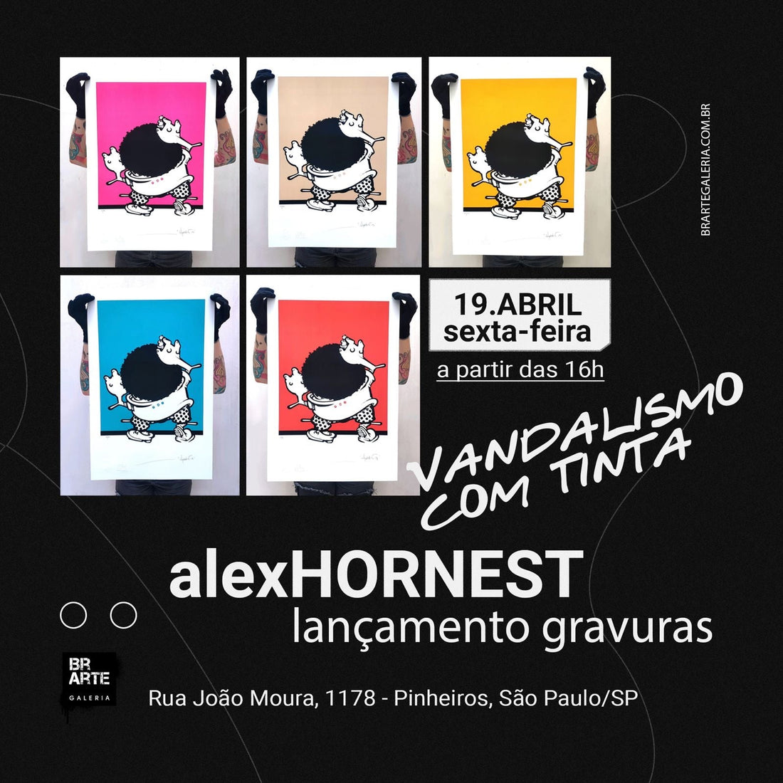 Vandalismo com tinta, alexHORNEST, lançamento gravuras